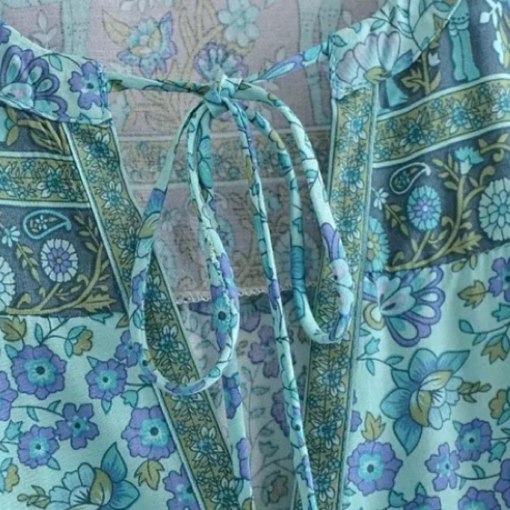 SOLD OUT Bohemian Blue Floral Button Up Blouse Top - Picture 3 of 5